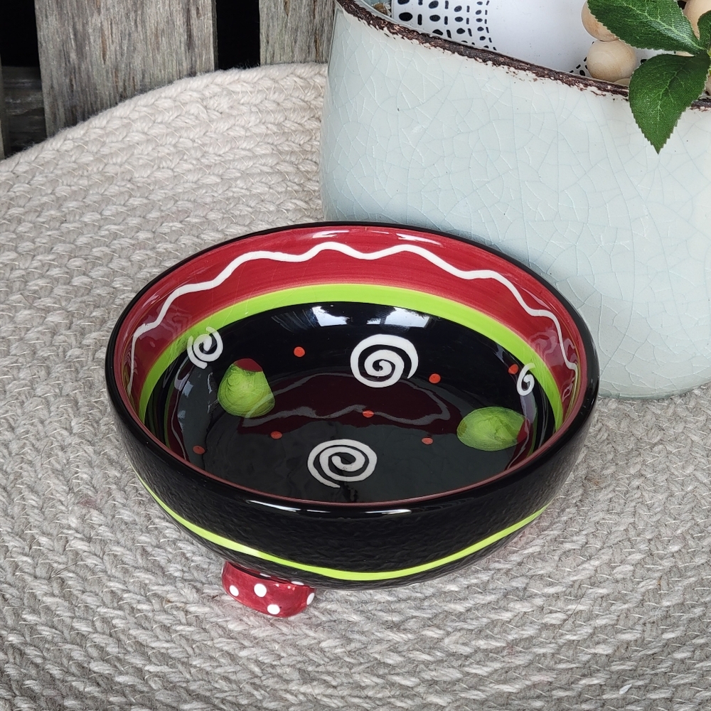 Vintage Bella Casa by GANZ hand painted green olives ceramic footed dish